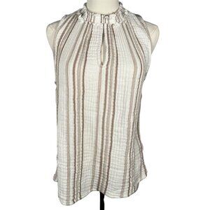 Evereve High Neck Striped Sleeveless Tank Blouse‎ 100% Cotton Womens M Beach